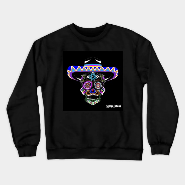 Mariachi charro skull ecopop in day of the dead Crewneck Sweatshirt by jorge_lebeau